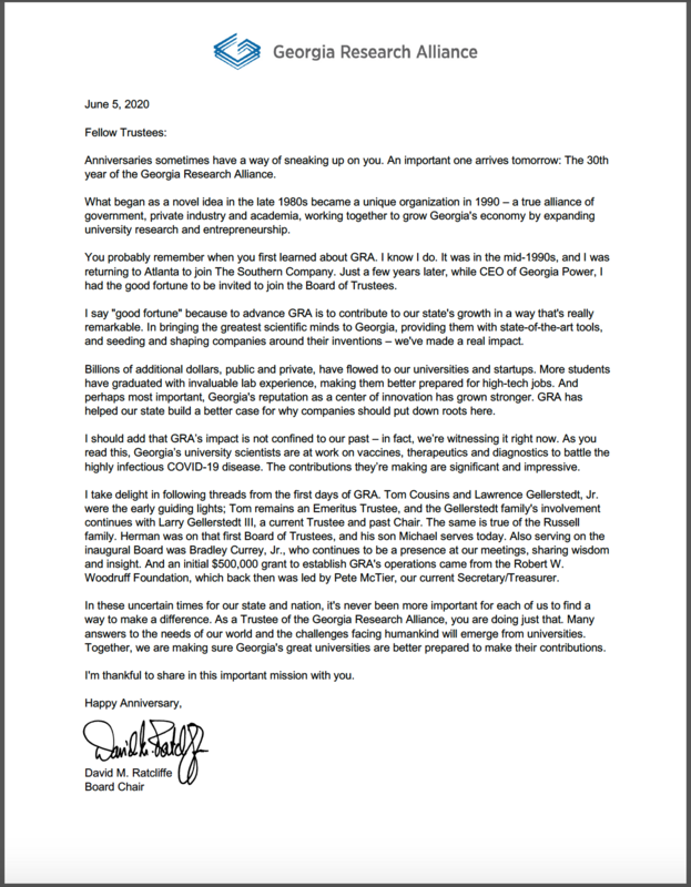 Board Chair David Ratcliffe`s June 5 letter to Trustees
